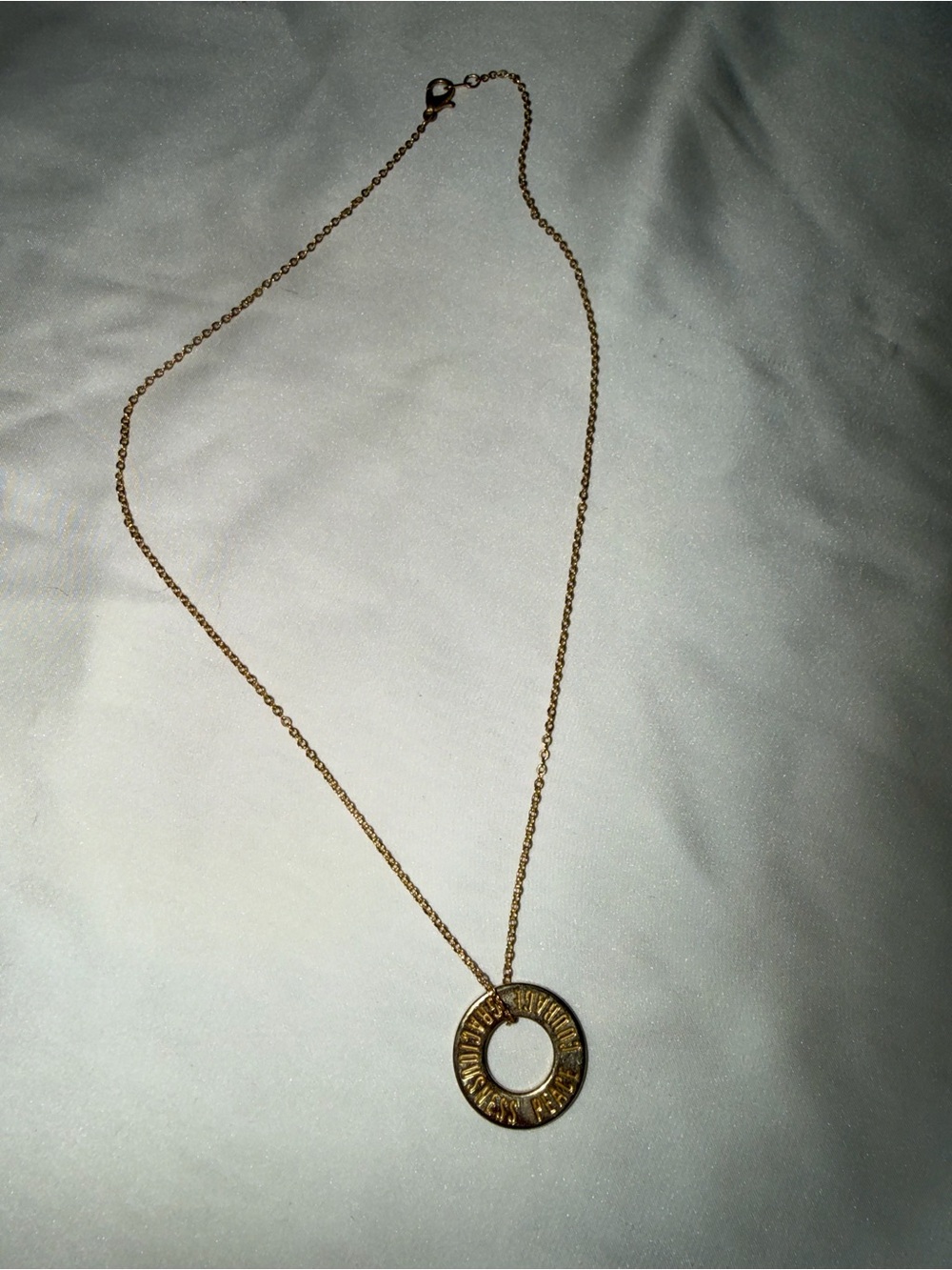 Courage, Graciousness, and Peace Gold Circular Pendant Necklace - Alpha Xi Delta